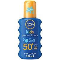 Nivea Sun Kids Protect and Care Coloured 5in1 Sun Cream Lotion Spray, SPF 50+, 200ml