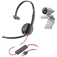 Poly Studio P5 2200-87120-025 Webcam Kit, 1080P HD, With Blackwire 3210 Wired Single Ear Headset