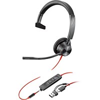 Poly Blackwire 3315 Monaural MS USB-C/A +3.5mm Headset 8X218AA Poly Blackwire 3315 Monaural MS USB-C/A +3.5mm Headset 8X218AA