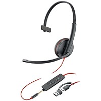 Poly Blackwire 3215 Monaural UC USB-C/A +3.5mm Headset 8X227AA Poly Blackwire 3215 Monaural UC USB-C/A +3.5mm Headset 8X227AA