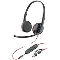Poly Blackwire 3225 Stereo UC 3.5mm + USB-C/A Headset Bulk 8X229A6