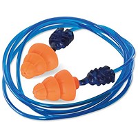 Beeswift Corded Tri Flange Reusable Earplugs, Orange & Blue, Pack of 200