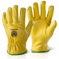 Beeswift Quality Lined Drivers Gloves, Yellow, Large, Pack of 10