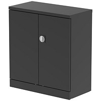 Qube 1000mm 2-Door Stationery Cupboard Black With Shelf