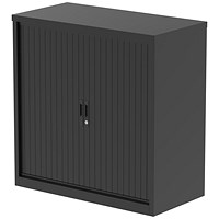 Qube 1000mm Side Tambour Cupboard Black With Shelves