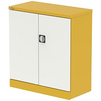 Qube 1000mm 2-Door Stationery Cupboard Lemon Yellow And Satin White With Shelf