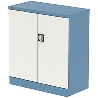 Qube 1000mm 2-Door Stationery Cupboard Pastel Blue And Satin White With Shelf