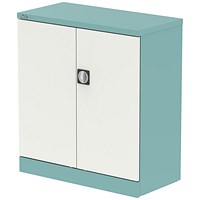 Qube 1000mm 2-Door Stationery Cupboard Pastel Turquoise And Satin White With Shelf