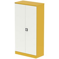 Qube 1850mm 2-Door Stationery Cupboard Lemon Yellow And Satin White With Shelves