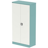 Qube 1850mm 2-Door Stationery Cupboard Pastel Turquoise And Satin White With Shelves