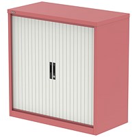 Qube 1000mm Side Tambour Cupboard Antique Pink And Satin White With Shelves