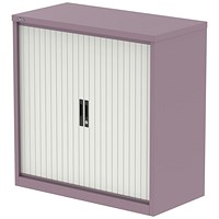 Qube 1000mm Side Tambour Cupboard Pastel Violet And Satin White With Shelves