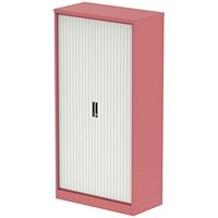 Qube 2000mm Side Tambour Cupboard Antique Pink And Satin White With Shelves