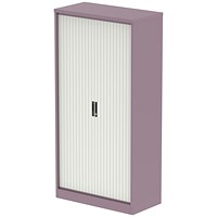 Qube 2000mm Side Tambour Cupboard Pastel Violet And Satin White With Shelves