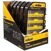 Rolson 51 Piece Precision Screwdriver and Bit Set Pack of 6 28288
