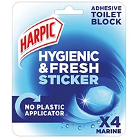 Harpic Hygienic Fresh Sticker Adhesive Toilet Block, Marine, 6 Packs of 4 Tabs