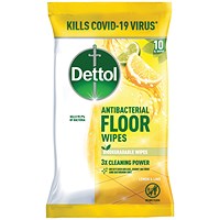 Dettol Antibacterial Biodegradable Citrus Floor Wipes, 10 Wipes Per Pack