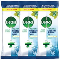 Dettol Antibacterial Cleansing Surface Wipes, 126 Wipes Per Pack - 3 Pack Saver Bundle