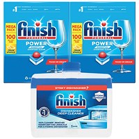 Finish Power Essential Dishwasher Tabs, Lemon, Pack of 100 - Buy 2 Get Finish Dishwasher Deep Cleaner, 1 Wash, 250ml Free
