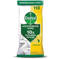 Dettol Antibacterial Multipurpose Cleaning Wipes x110 Wipes Citrus (Pack of 4)