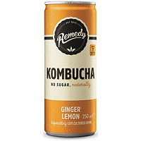 Remedy Kombucha Ginger Lemon Soft Drink, 250ml, Can, Pack of 12