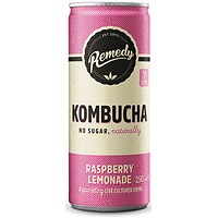 Remedy Kombucha Raspberry Lemonade Soft Drink, 250ml, Can, Pack of 12