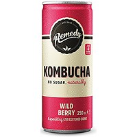 Remedy Kombucha Wild Berry Soft Drink, 250ml, Can, Pack of 12