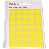 Blick Flourescent Labels in Bags Round 13mm Dia 140 Per Bag Yellow (Pack of 2800) RS004752