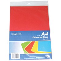 Stephens A4 Coloured Card, Assorted Colours, 210gsm, Pack of 80 Sheets Stephens A4 Coloured Card, Assorted Colours, 210gsm, Pack of 80 Sheets
