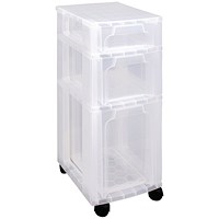 Really Useful Slimline 3 Drawer Storage Tower Clear