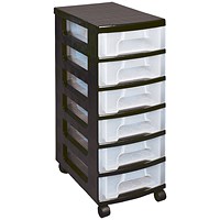 Really Useful Storage Tower, 6 x 7 Litre Drawers, Black/Clear