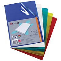 Rexel Nyrex A4 Cut Flush Folders, Assorted, Pack of 25