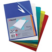 Rexel A4 Nyrex Cut Flush Folders, Assorted, Pack of 25
