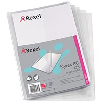 Rexel Nyrex A4 Single Wallets, Vertical Inside Pocket, Clear, Pack of 25