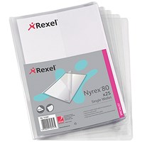 Rexel A4 Nyrex Single Wallets, Vertical Inside Pocket, Clear, Pack of 25