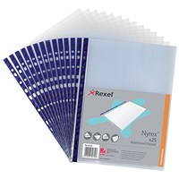 Rexel A4 Nyrex Reinforced Pockets, Blue Strip, Pack of 25
