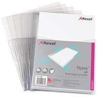 Rexel A4 Nyrex Extra Capacity Punched Pockets - Pack of 5