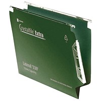 Rexel Crystalfile Extra Polypropylene Lateral Suspension Files, 330mm Width, 15mm V Base, Green, Pack of 25