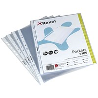 Rexel A5 Premium Punched Pockets, 80 Micron, Top Opening, Pack of 100