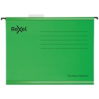 Rexel Classic Manilla Suspension Files, V Base, Foolscap, Green, Pack of 25