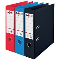 Rexel A4 Lever Arch File, 75mm Spine, Plastic, Assorted, Pack of 3