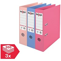 Rexel A4 No.1 Solea Lever Arch Files, 75mm Spine, Plastic, Assorted, Pack of 3