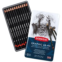 Derwent Graphic Medium Graphite Drawing Pencil Black (Pack of 12)