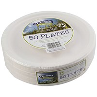 Caterpack Super Rigid Biodegradable Plate, 228mm, White, Pack of 50