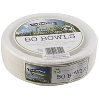 Super Rigid 7 Inch Biodegradable Bowls, 341ml, White, Pack of 50