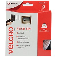Velcro Stick On Tape, 20mmx5m, White