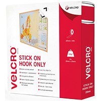 Velcro Stick On Tape Hook Only, 20mmx10m, White