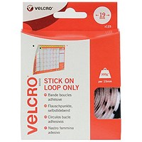Velcro Stick On Coins Loop Only, 19mm, White, Pack of 125