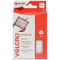 Velcro Stick On Squares, 25mm, White, Pack of 24