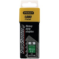 Stanley SharpShooter Heavy Duty Staples, 12mm 1/2in Type G, Pack of 1000